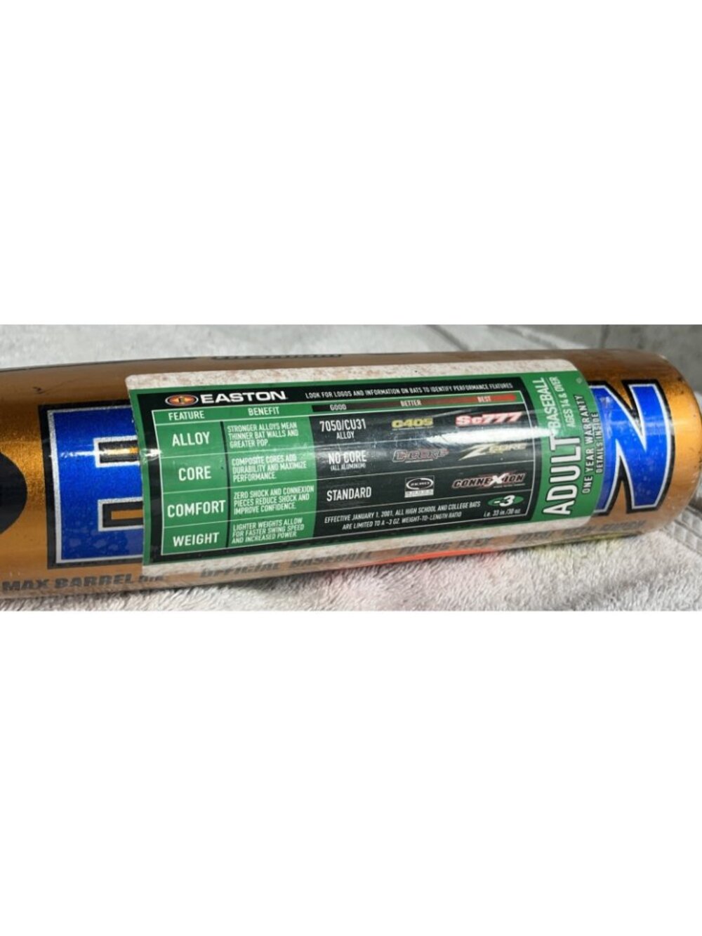 Easton SC777 ConneXion Big Barrel 2 ⅝” Dia. Baseball Bat BESR 31in 28oz (BT7-Z) - Picture 7 of 10